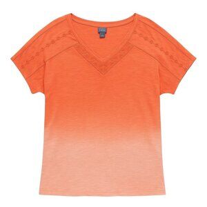 CHICO'S Coral Ombré Embroidered V-Neck Short Sleeve Top - Size Small